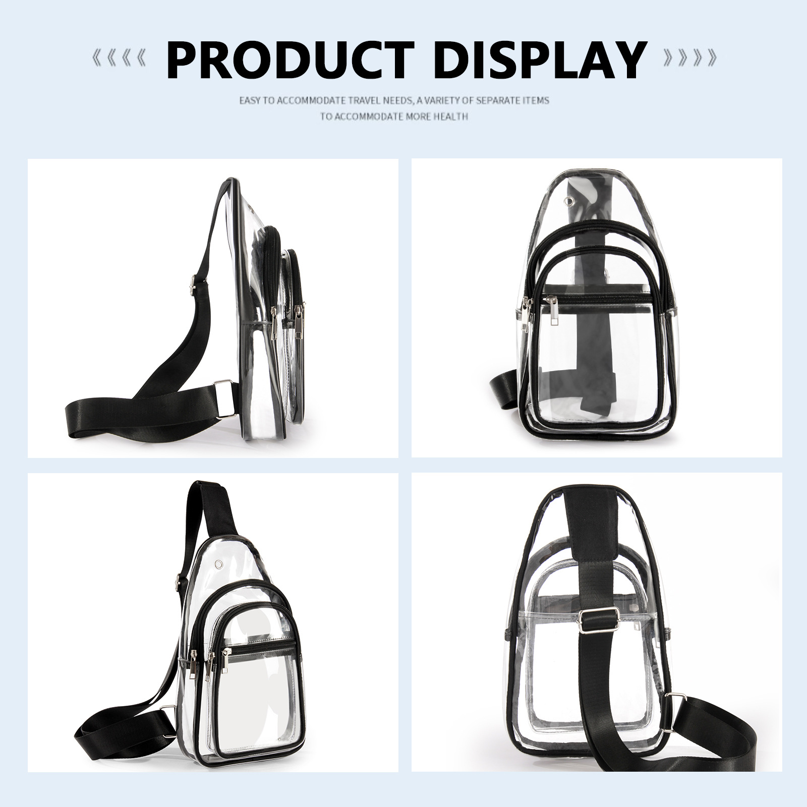 Crossbody men's chest bag, transparent sports crossbody bag, travel waterproof storage bag, business backpack, concert certification Application Scenario