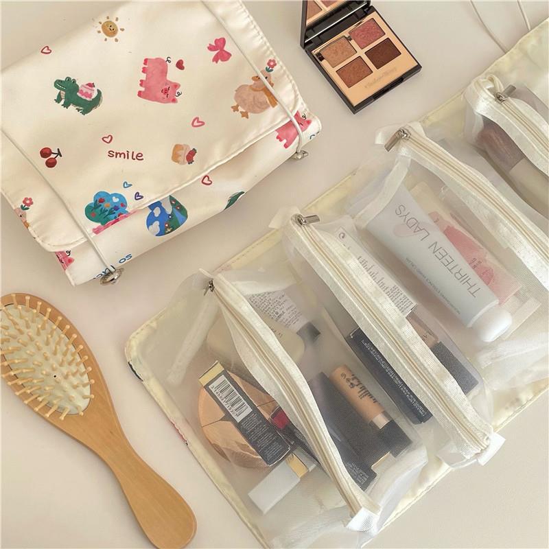 Original cute graffiti bear, girlish portable makeup bag, large-capacity storage bag, detachable mesh toiletry bag Item Picture