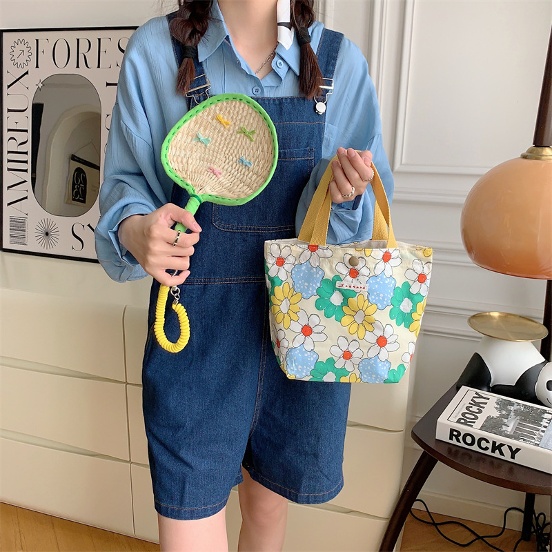 34272 Fresh floral canvas bag, Japanese and Korean lunch box, bento bag, Mommy's hand-held casual shopping bag, small bag Specification drawing