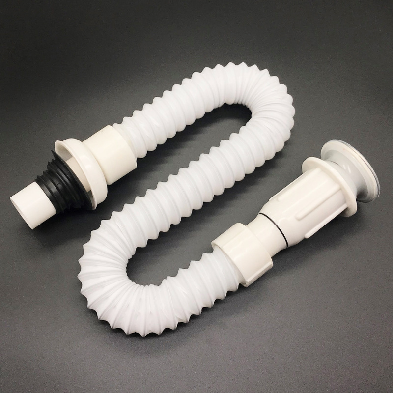 Washbasin, stainless steel drain hose, integrated countertop, washbasin, flip plate drain, washbasin, integrated drain, white details Picture