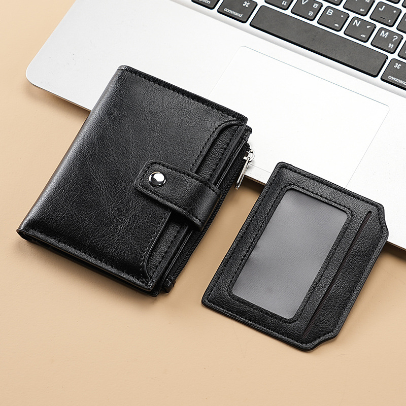 Men's wallet, genuine leather short wallet, card case, trendy brand cowhide men's wallet, horizontal business style details Picture