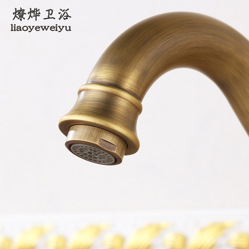 European-style countertop basin, all-copper washbasin, ironclad faucet, bathroom antique-style cold and hot water waterfall basin faucet Application Scenario