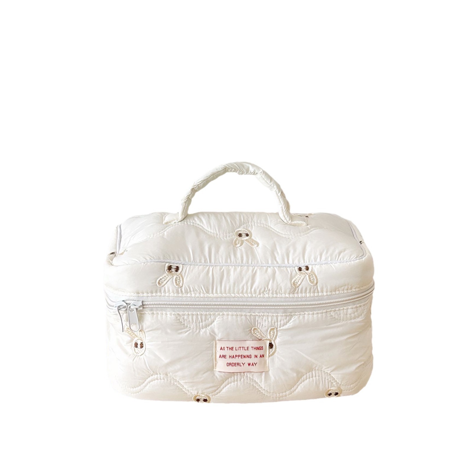 Cute embroidered rabbit makeup bag, ins style, simple and large-capacity travel cosmetics toiletry bag, storage bag for women Item Picture
