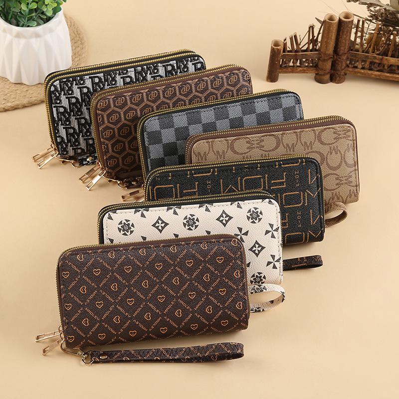 pu double-layer ladies' wallet, fashionable pattern clutch, multi-purpose storage, eco-friendly material wallet, mobile phone case full figure