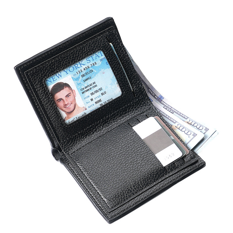 Men's vertical personalized business fashion universal simple lychee patterned thin zipper wallet details Picture