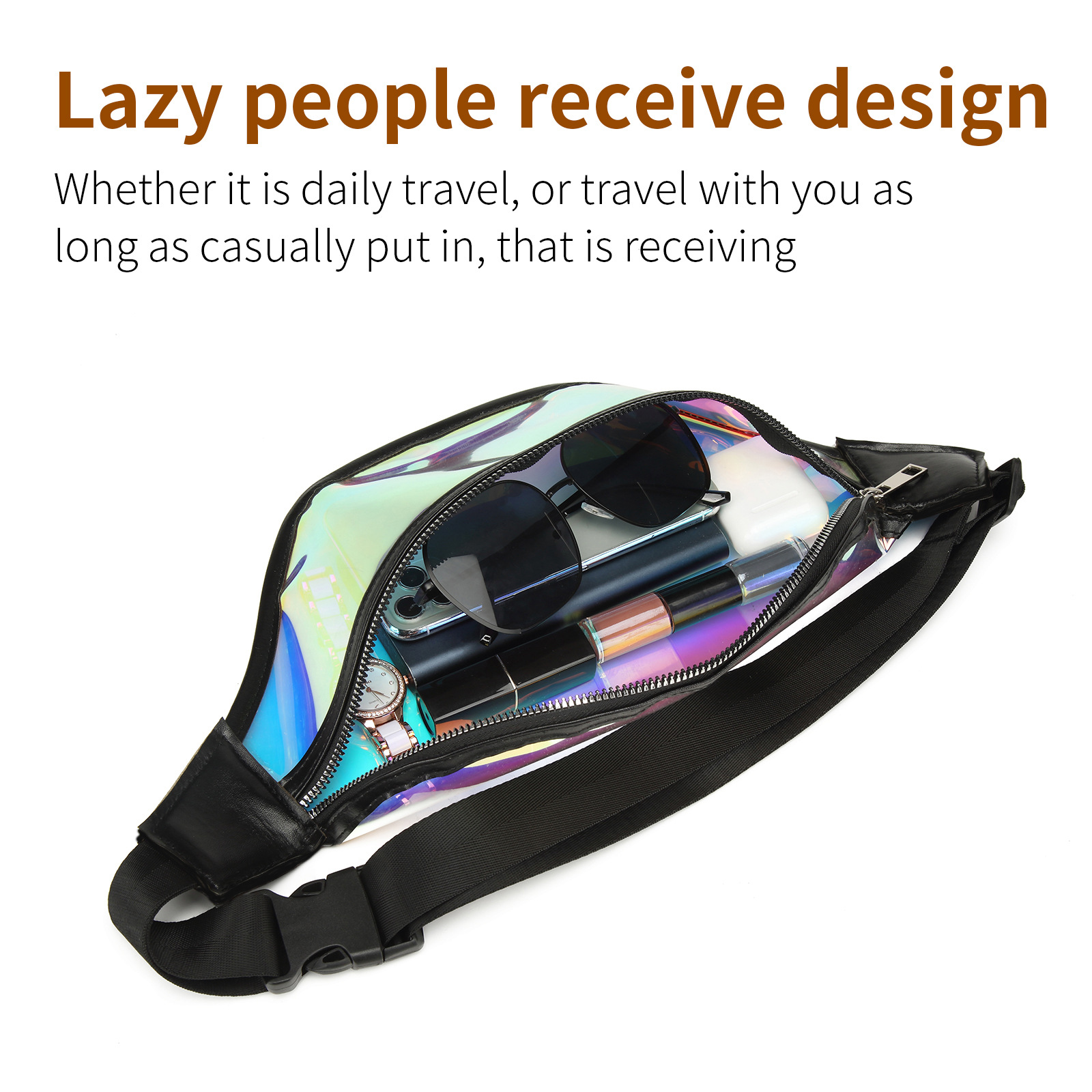 Amazon Colorful TPU waist bag, laser women's chest bag, outdoor running waterproof crossbody bag, transparent PVC hanging bag Application Scenario