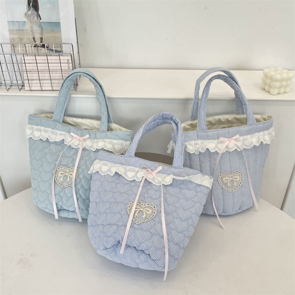 54101 Cute Girl's new hand-held bag, lace lace heart-shaped hand-held bucket bag, large capacity bento bag Specification drawing