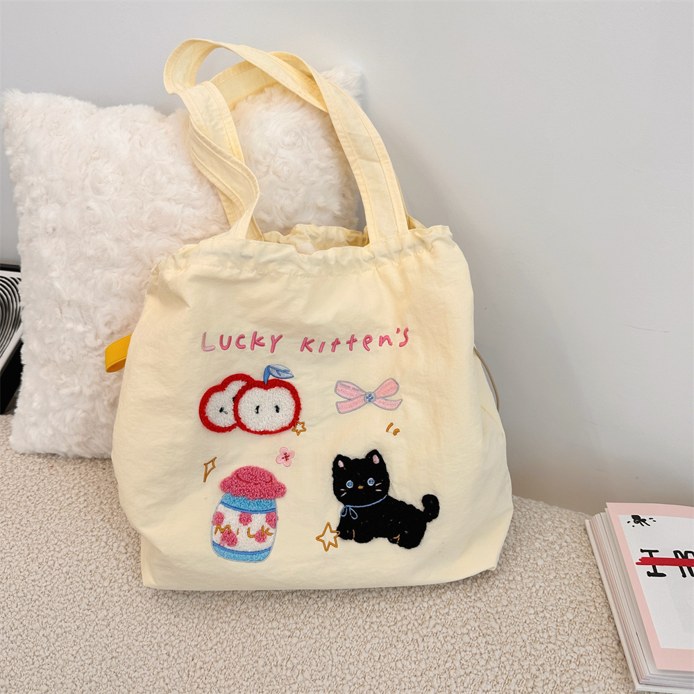 4931 ins Cute Puppy embroidered single-shoulder bag, large capacity casual and versatile, portable drawstring large capacity tote bag Specification drawing