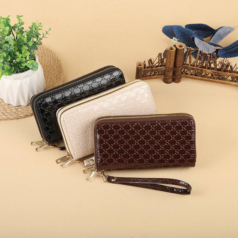 Double-zipper high-gloss printed zipper bag for ladies, fashionable long phone bag, business card bag, and hold the wallet together Specification drawing