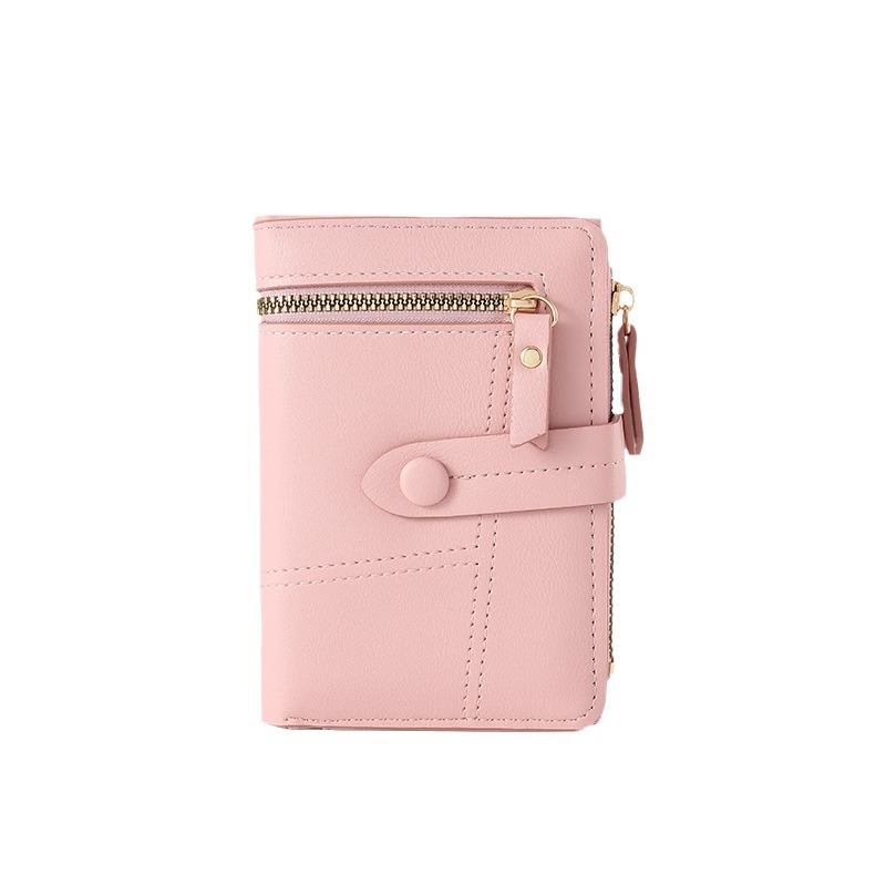 New Korean-style wallet women's buckle card case leather texture solid color simple cross-border wallet zipper coin purse wholesale Item Picture