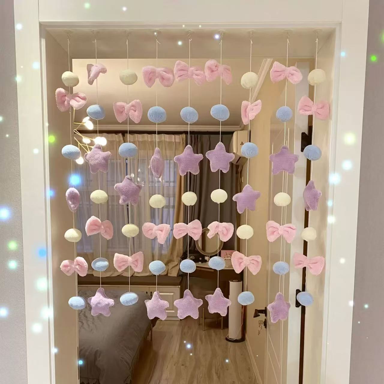 The home purple planet door curtain children's room is decorated with a high level of appearance. The wall is decorated with a curtain and there is no need to punch holes with three-dimensional door stickers details Picture