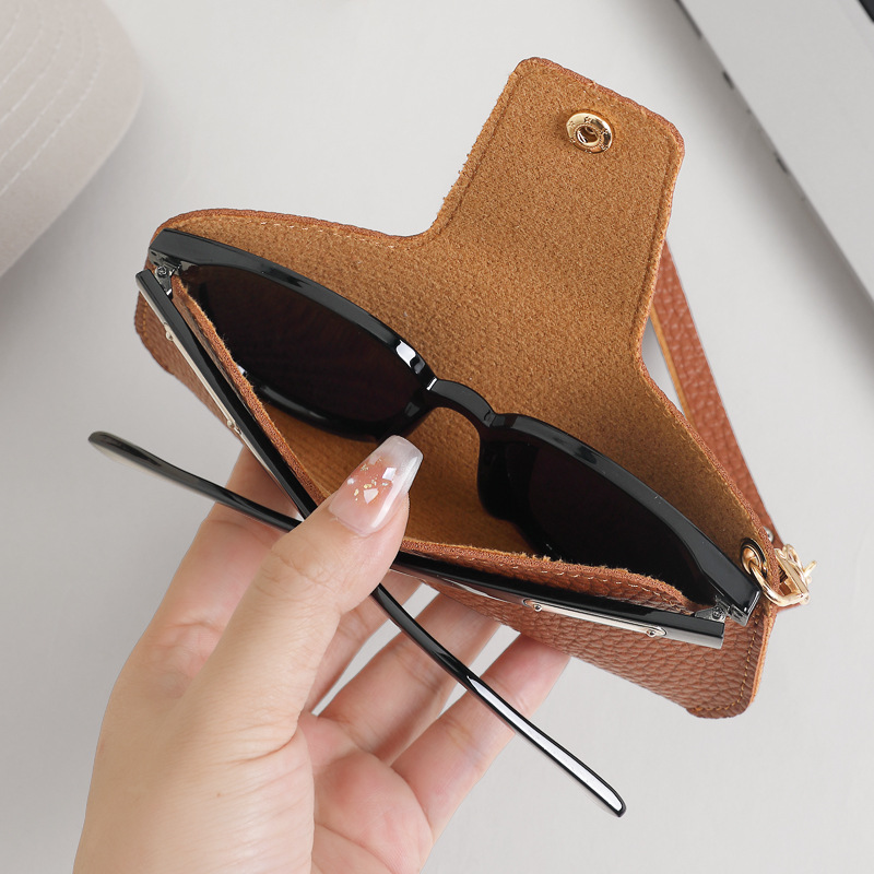 New minimalist PU leather outdoor travel lanyard portable sunglasses case leather myopia glasses case details Picture