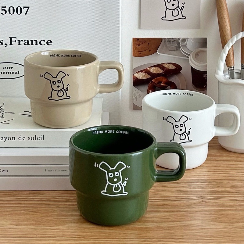Cute and niche cartoon dog mugs, high appearance level coffee cups, milk ceramic cups, couple cups, gift box cups Item Picture