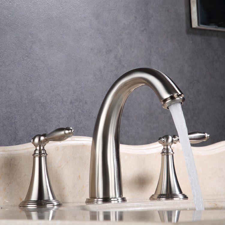 Factory wholesale brass three-piece set, golden faucet, antique black antique three-hole split under-counter washbasin faucet details Picture