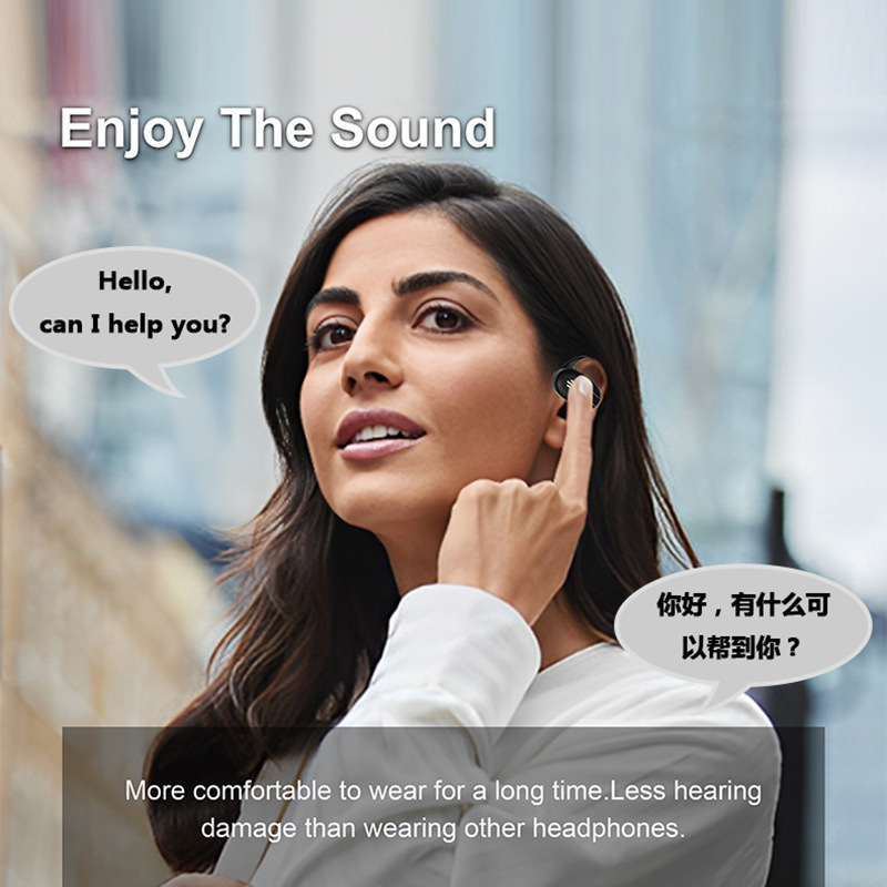 Smart multi-language Bluetooth translation headphones OWS noise-cancelling touch digital display translation headphones for overseas travel Application Scenario