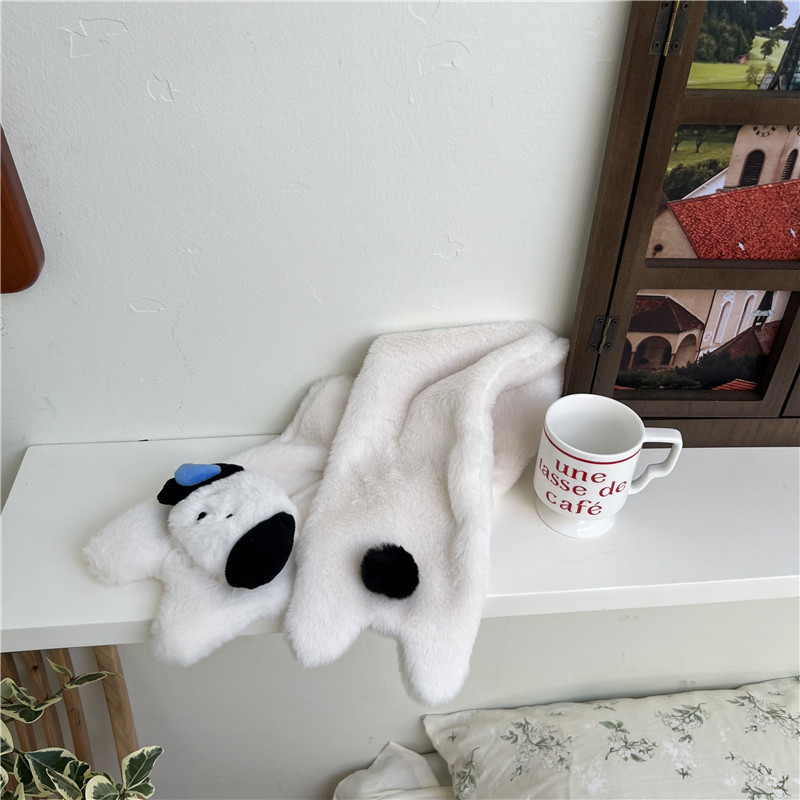 Original copyright Edition ~ Sweating Puppy Plush Scarf for Women's autumn and winter in an ins style, simple and girlish plush scarf for students Specification drawing