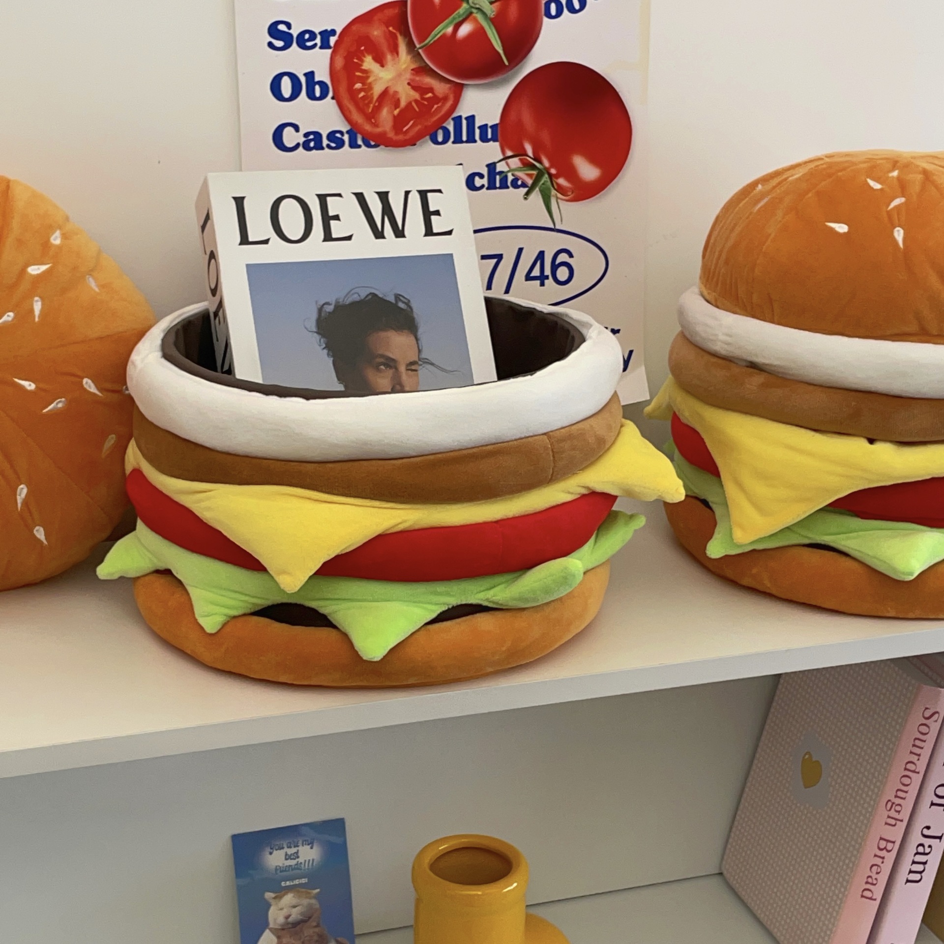ins hamburger storage stool, small stool, living room, home, cute storage box, entrance, shoe-changing low stool, stool seat details Picture