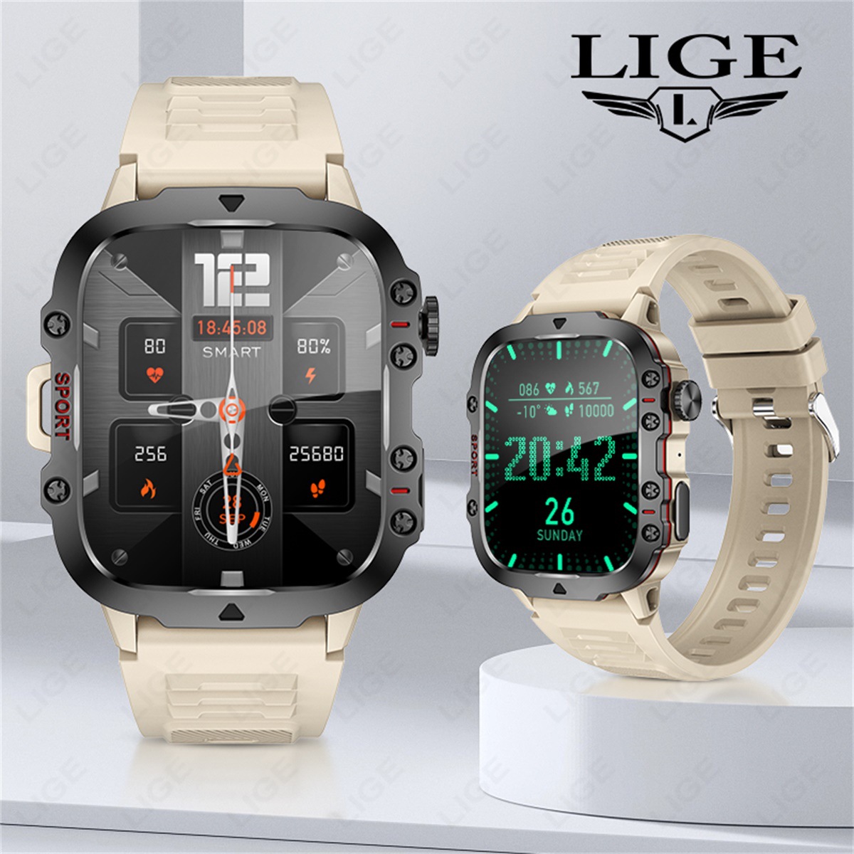 LIGE's new square men's multi-functional waterproof, photo-taking, call and health monitoring smartwatch details Picture