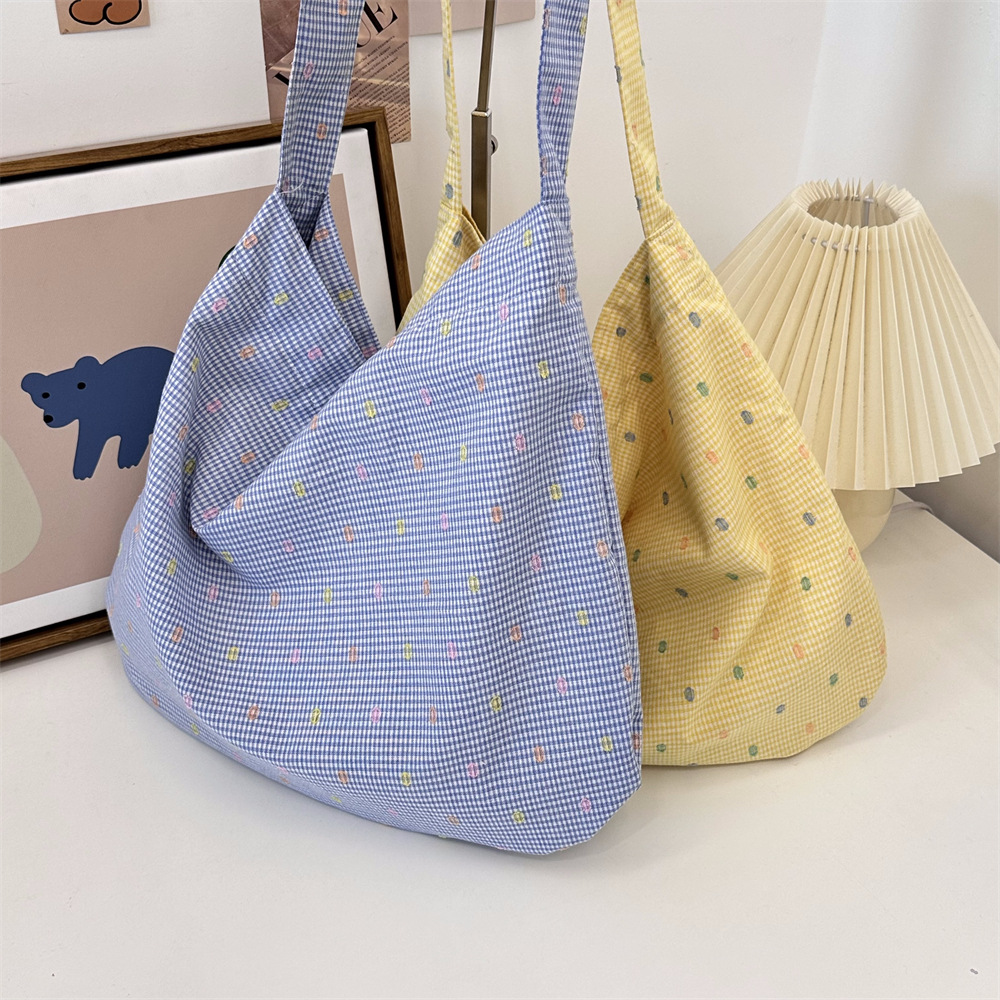 4481 Gentle cream-colored polka dot Summer large-capacity, fresh and simple single-shoulder fashionable women's bag, fabric bag, crossbody underarm bag Specification drawing
