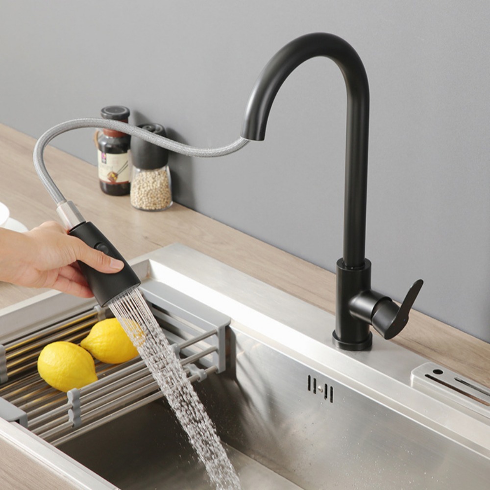 Cross-border stainless steel kitchen faucet export TEMU Amazon pull-out cold and hot sink faucet wholesale details Picture