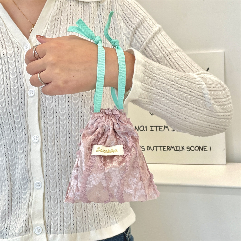 410112 Lace lace drawstring drawstring storage bag, small cloth bag for miscellaneous items, lipstick, coin purse, headphones, hand-held bag Specification drawing