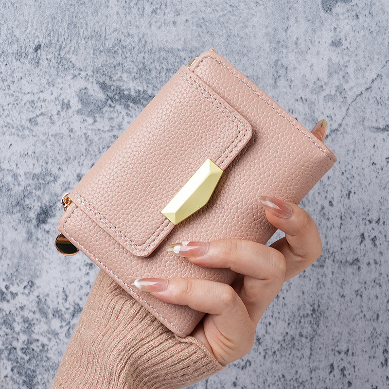 Cross-border women's short wallet ins lychee pattern high-end small folding three-fold multi-slot women's card bag wholesale full figure