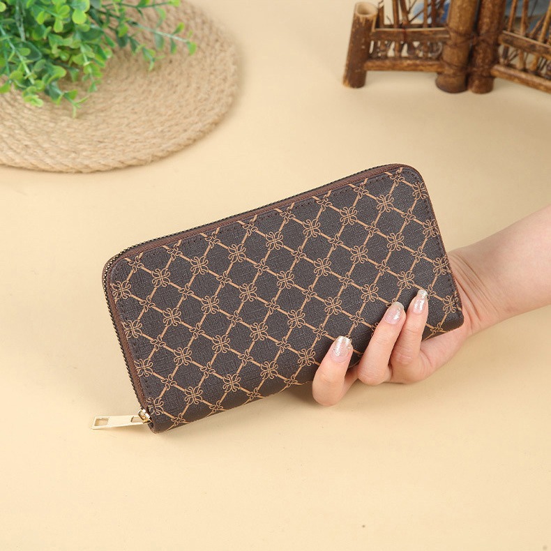 New printed wallet, long large-capacity double zipper clutch, multi-functional, fashionable and elegant zipper clutch Specification drawing