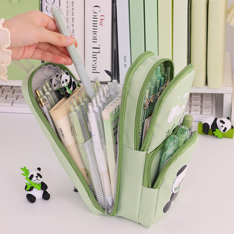 3-layer high appearance level small schoolbag, panda pen case, multi-functional large capacity, dirt-resistant, cute and cute student stationery box details Picture