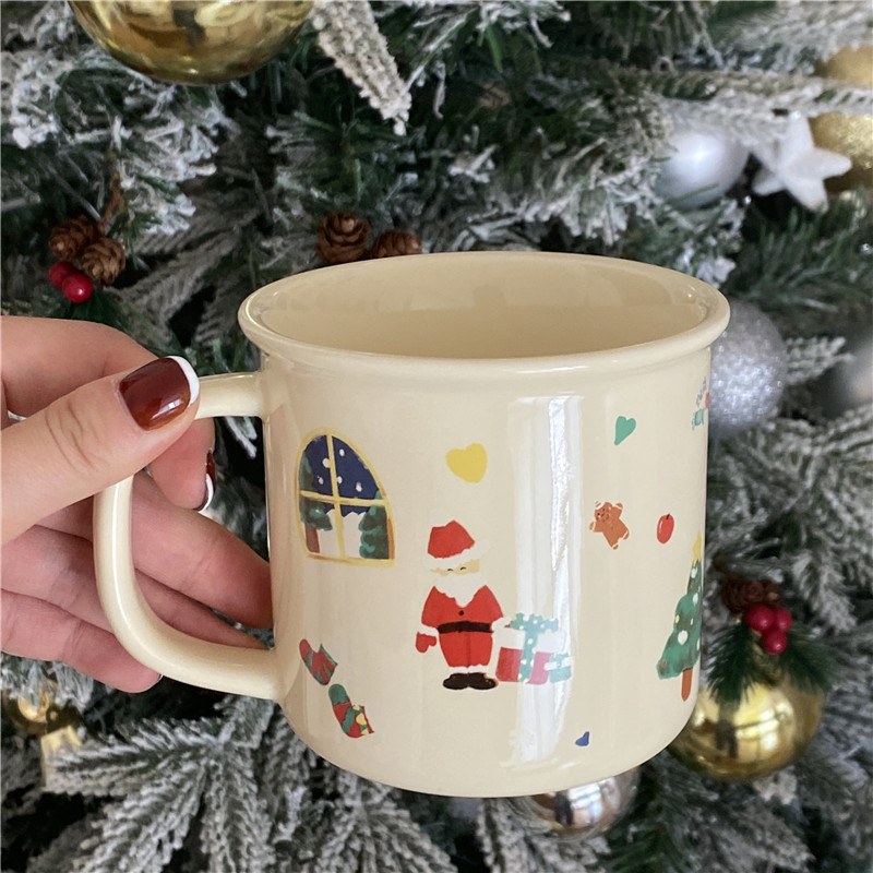Christmas limited edition! Cute cream graffiti Christmas ceramic cup dessert plate set mug Christmas decoration gift Item Picture