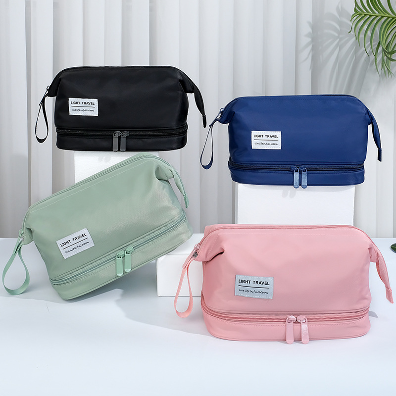 Large-capacity, high-end double-layer steel wire cosmetic bag, travel portable dry and wet separation storage bag, swimming toiletries bag details Picture