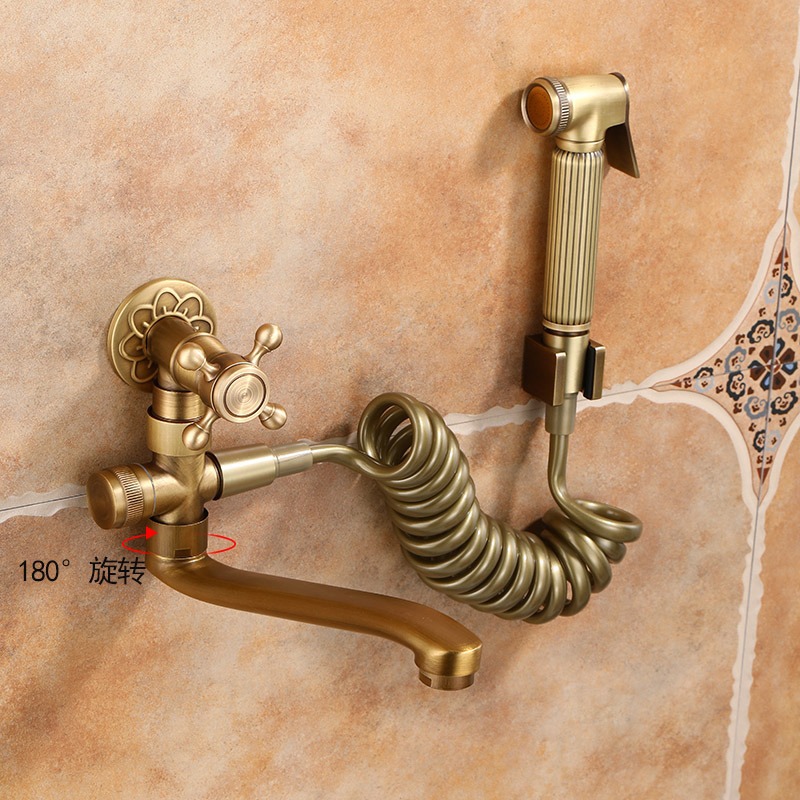 Mop faucet, brass extended sink, antique single cold outdoor, outdoor balcony mop, washbasin, spray gun set full figure
