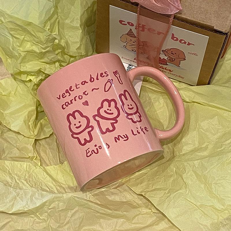 Pink skipping rope, rabbit, straight cup, mug, ceramic cup, household water cup, coffee, milk cup, girl heart gift box set Application Scenario