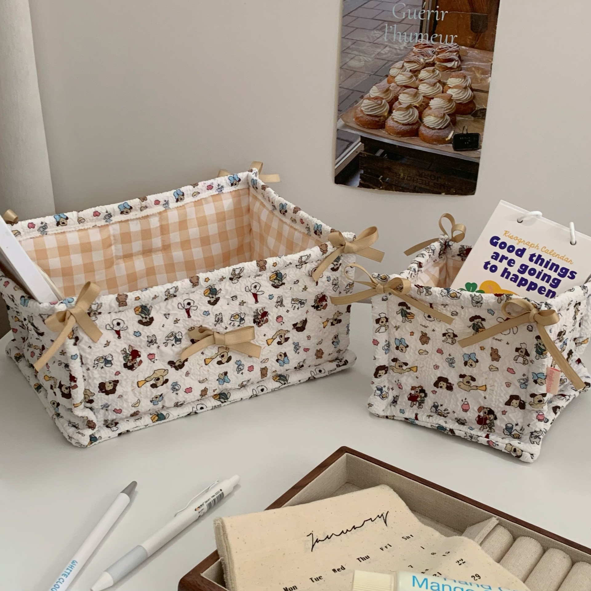 Cartoon dog quilted storage basket, Ins-style cute snack and sundries storage basket, storage box, cosmetics sorting bag details Picture