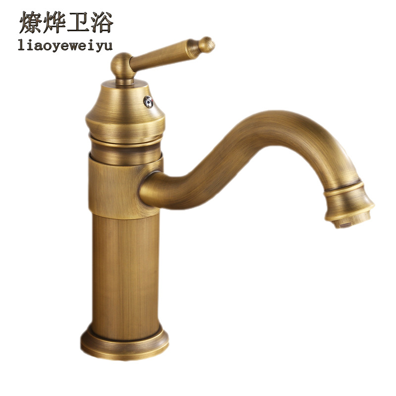 European-style countertop basin, all-copper washbasin, ironclad faucet, bathroom antique-style cold and hot water waterfall basin faucet Item Picture