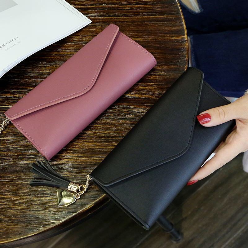 2019 Spring/Summer new long hand-held trendy heart-shaped pendant, simple, fashionable and multi-functional women's wallet with lychee pattern full figure