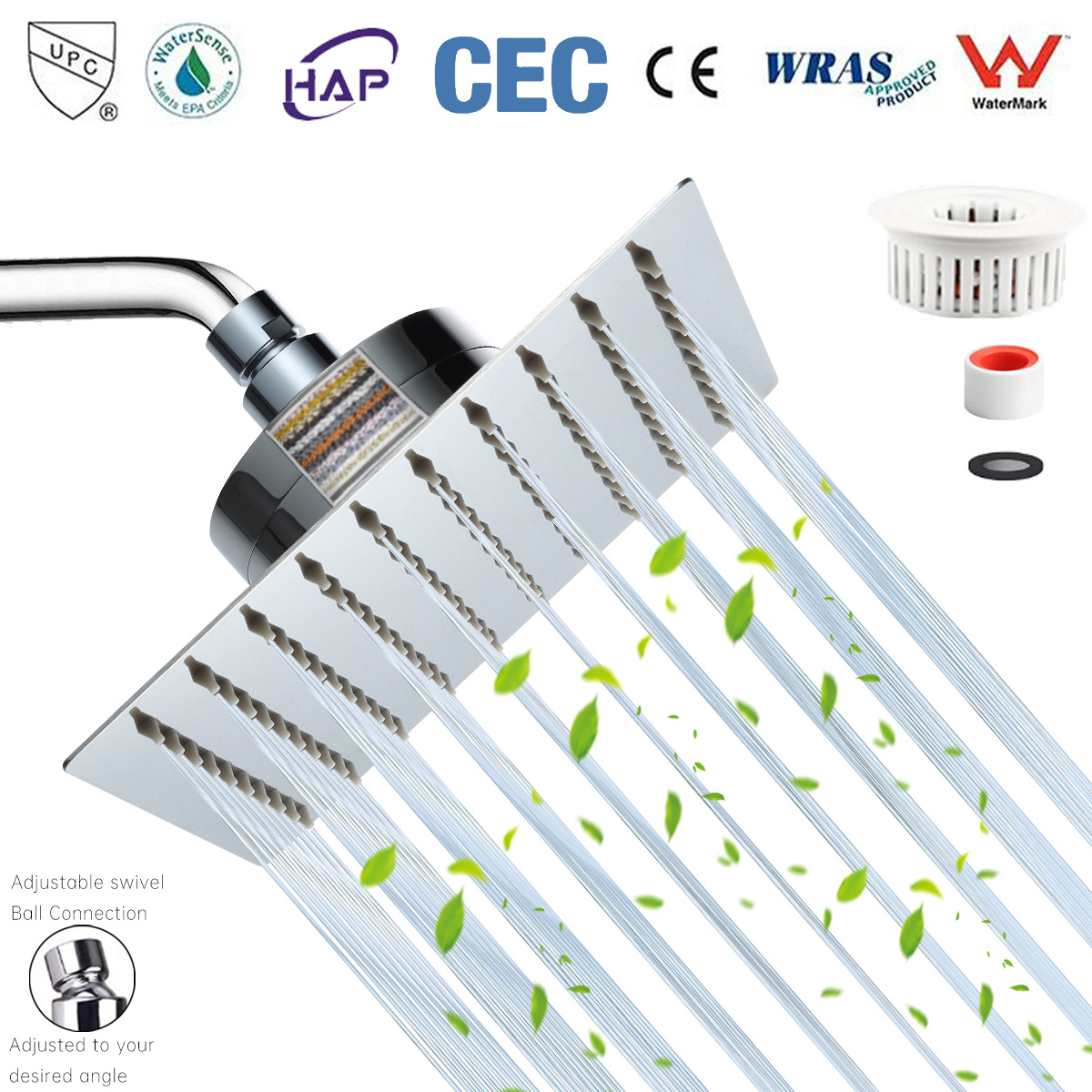 Cross-border filter top shower head, stainless steel showerhead 8/10/12-inch electroplated square pressurized shower cover full figure
