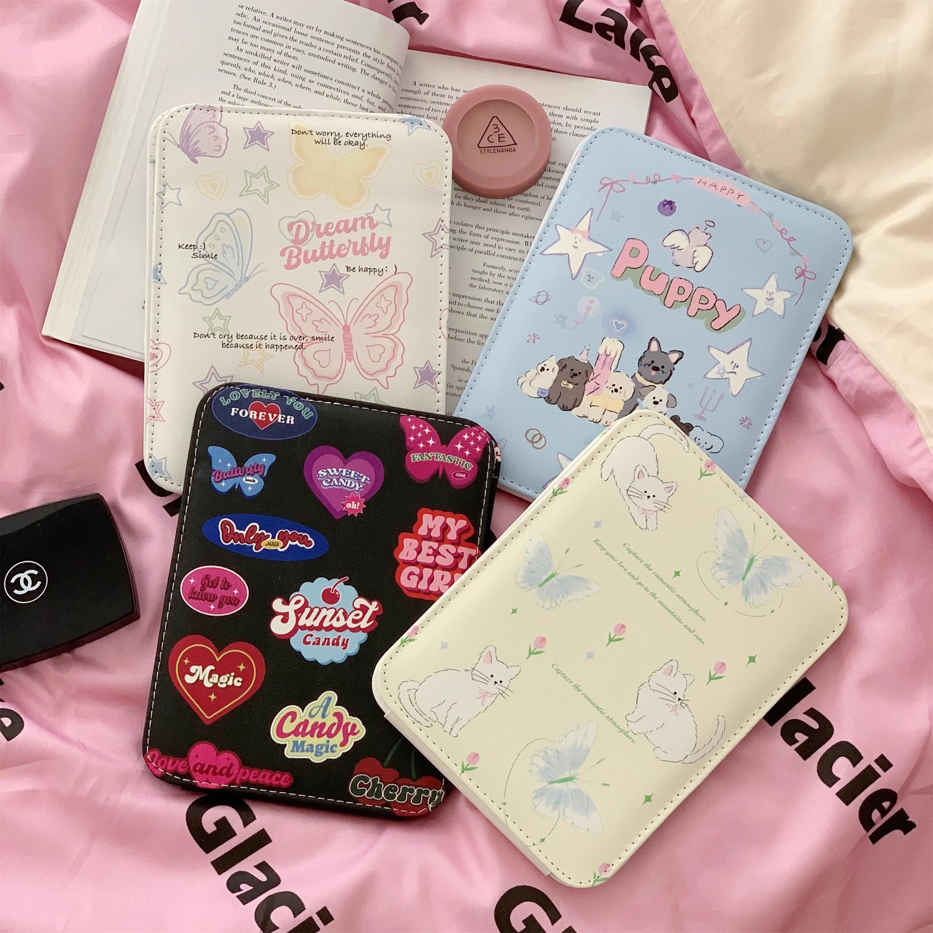 Spring Butterfly pu Leather Folding Mirror, ins Style Cartoon Desktop High-definition Makeup Mirror, Portable foldable dressing mirror Specification drawing
