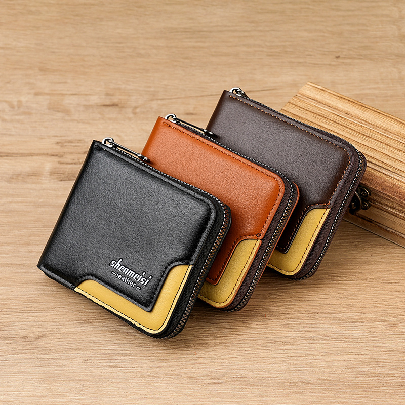 New men's wallet, fashionable spliced large-capacity wallet, zipper bag, coin purse, men's short chain wallet Application Scenario