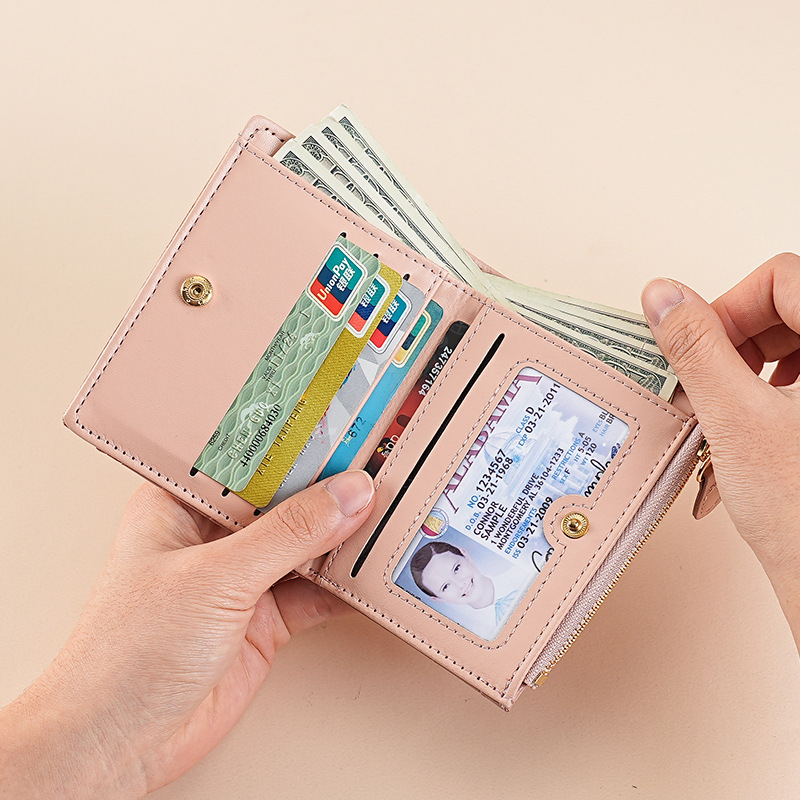 Ailun Cross-border New style spliced student two-discount short wallet, niche creative zipper ID card wholesale coin wallet details Picture