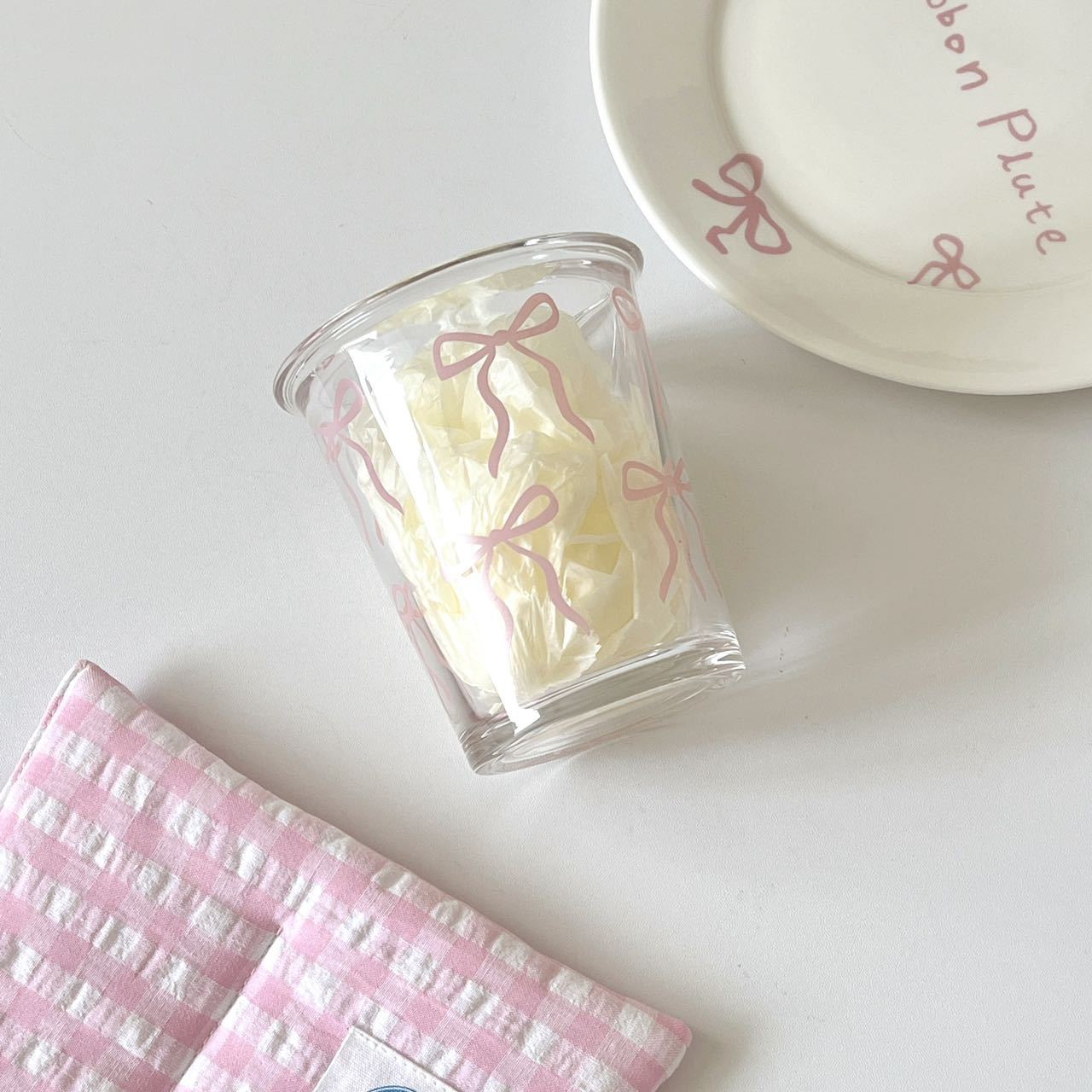 Summer bestsellers: bow-shaped transparent glass water cup, girlish cold drink cup, breakfast coffee cup, juice cup Item Picture