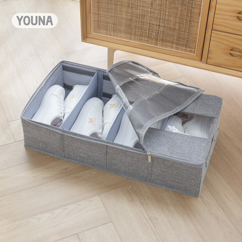 Cross-border detachable shoe box fabric bed bottom with cover folding storage box, transparent cover multi-compartment organizing box, storage wonder details Picture