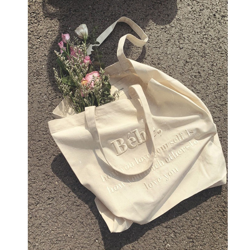 【 In Stock 】1581 Korean Bebe letch-embroidered canvas bag, ins Korean style macaron-colored student shoulder bag details Picture