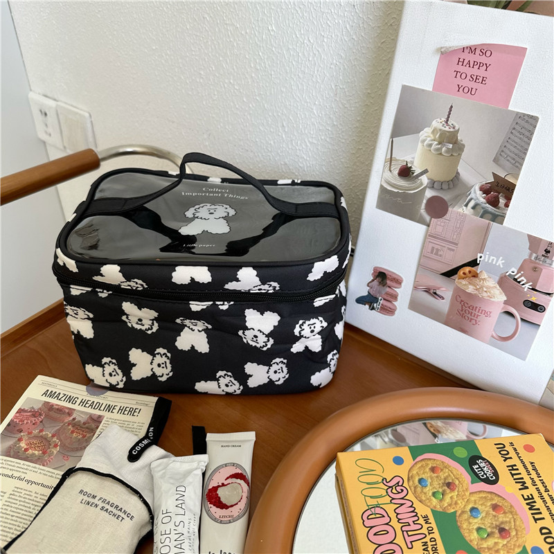 Curly-haired dog two-piece set, makeup bag, pen case, 2023 new style, large-capacity portable waterproof toiletry bag, multi-functional storage Specification drawing
