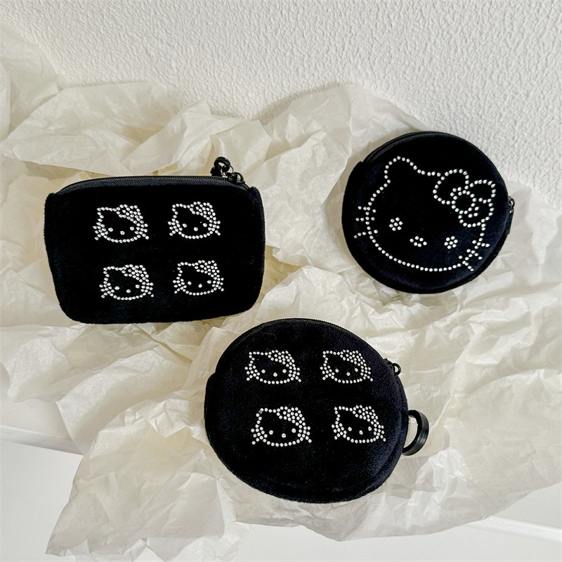 Japanese-style cute multi-head hot diamond kt coin purse, black high-end plush mini anti-drop storage case, key case, portable Specification drawing