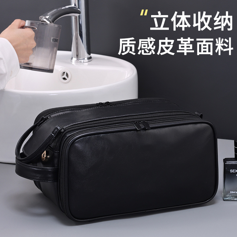 Vintage pu leather high-end men's toiletries bag with dry and wet separation, storage bag for business trips, travel, fitness and swimming toiletries Application Scenario
