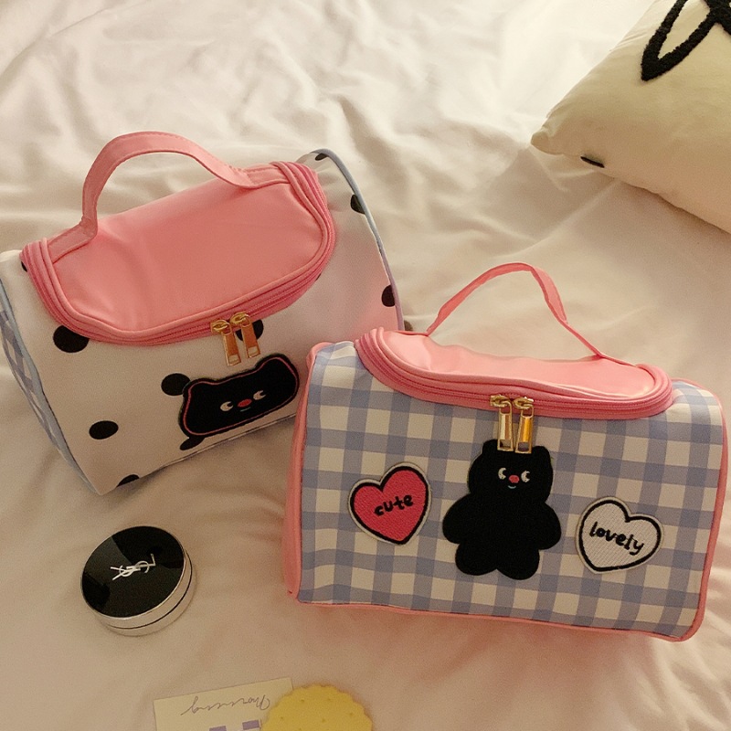 Essential for travel! Original cat makeup bag for women, large capacity, high appearance level cosmetics hand-held storage bag, pu waterproof details Picture