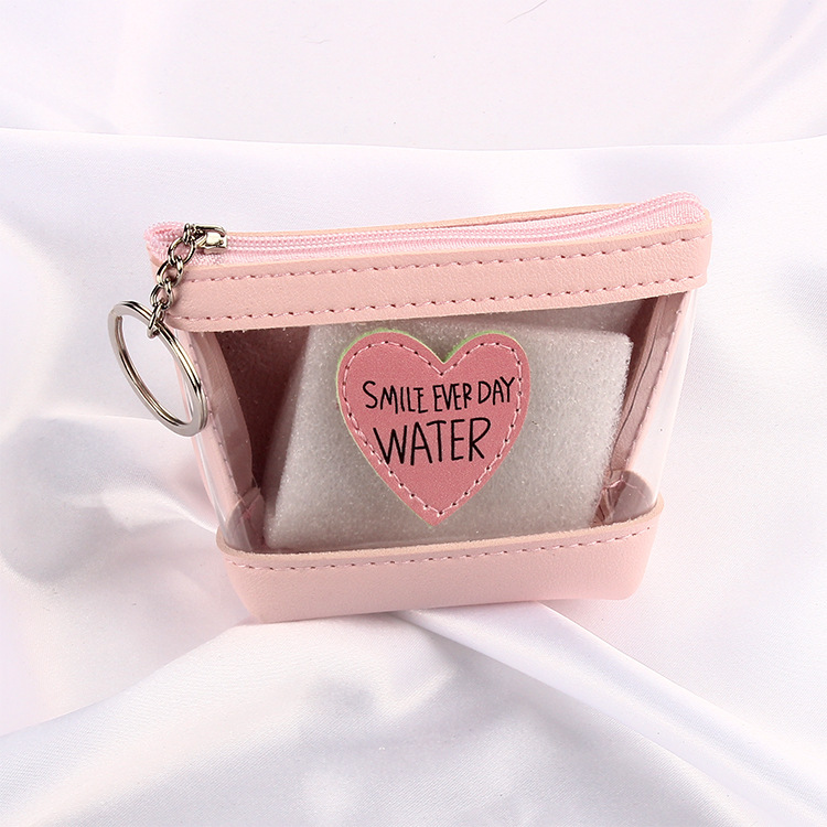 Pink and tender, transparent heart-shaped jelly coin purse, ins Korean version square data cable earphone waterproof storage case details Picture
