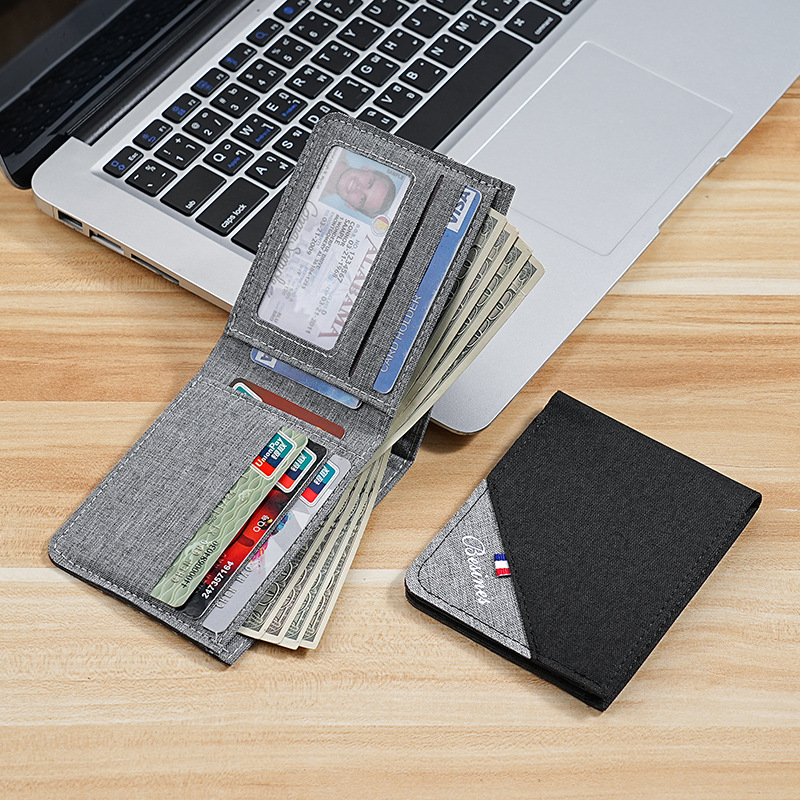 Wholesale of men's short canvas wallets, men's small wallets, men's wallets, men's thin cloth wallets, card cases, factory stock available details Picture