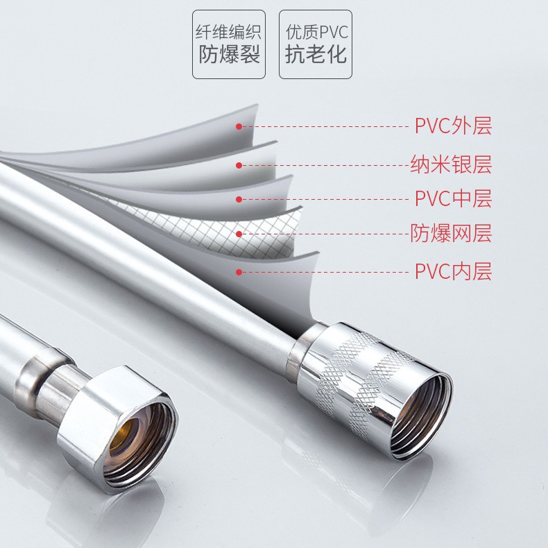 PVC anti-entanglement shower pipe, bathroom shower head, shower head hose, all-copper universal core, 360-degree rotation, light luxury Specification drawing