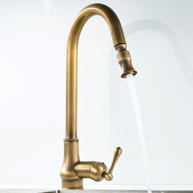 New copper antique pull-out kitchen faucet from the manufacturer, European retro sink kitchen faucet, one-piece consignment details Picture